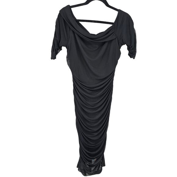 Venus Women's Black Summer Collar Ruched Short Sleeve Casual Midi Dress Size L - Picture 1 of 4